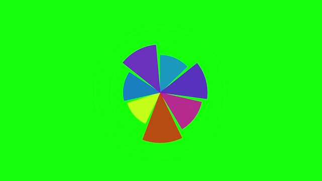 Rotating Colorful Pie Chart on Green Background