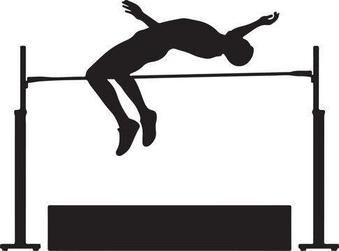 High Jump Athlete Clearing Bar Track Field Silhouette Vector