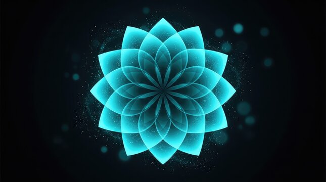 Glowing cyan lotus flower mandala pattern on dark background