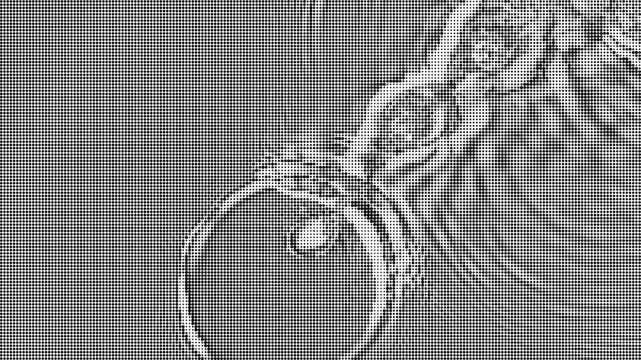 Abstract artistic halftone pattern illustration featuring dots and rhythmic graphical textures
