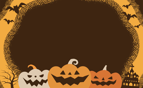 ハロウィンの手書きバックグラウンドフレーム_オレンジのかぼちゃのハロウィーン背景_10月らしいイラスト