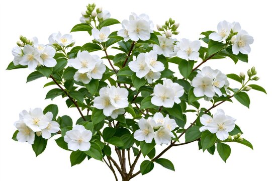 Mock orange blooming shrub with white flowers
