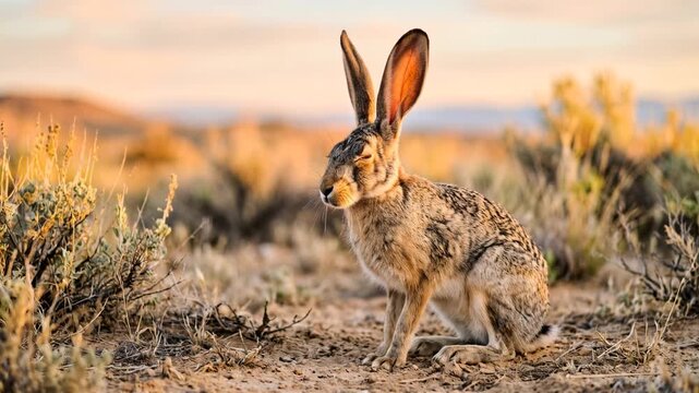 black tailed jackrabbit close up at morning light in sonora desert arizona usa video