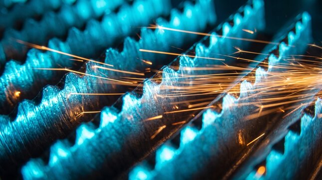 Abstract blue and gold light trails in dynamic motion blur for futuristic tech backgrounds