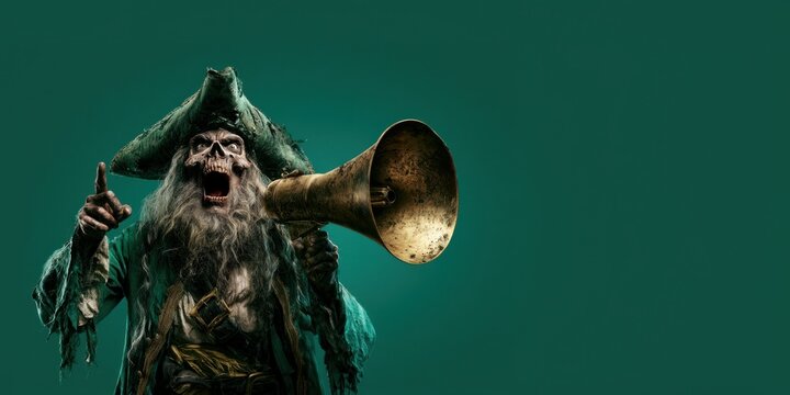 Undead Pirate Shouting Through Megaphone With Copy Space