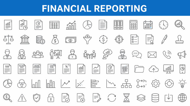 Financial reporting icons set focusing on main subject.