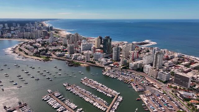 Punta Del Este Skyline At Punta Del Este In Maldonado Uruguay. Coastal Landscape. Highrise Buildings. Beach Scenery. Punta Del Este Skyline At Punta Del Este In Maldonado Uruguay.