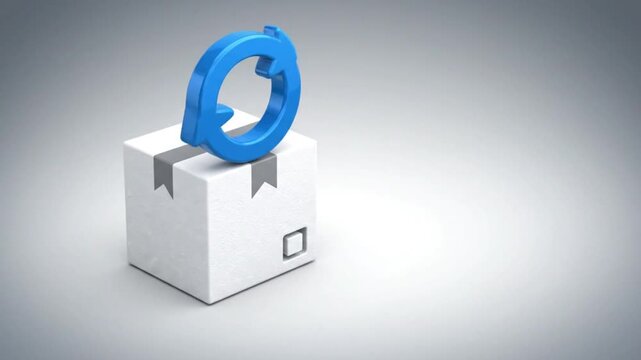 White Package Box with Blue Refresh Icon Sliding 3D Animation