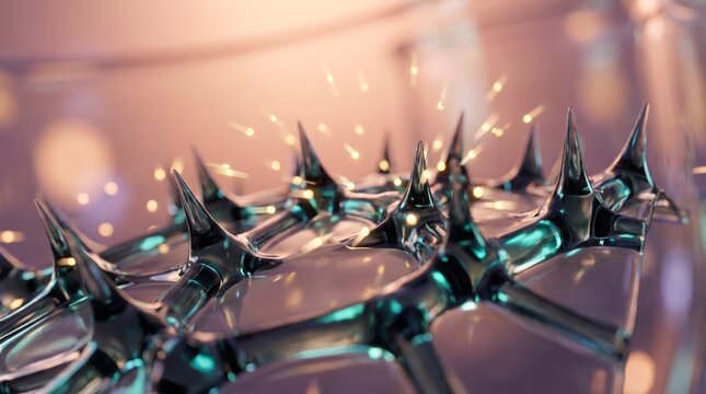 3D render of viral particles penetrating cellular membrane in microscopic infection process