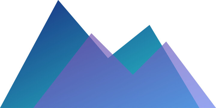 Minimalist abstract representation of mountain peaks using layered geometric blue and purple triangles on white illustration