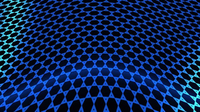 Blue futuristic honeycomb grid background featuring a sleek design with a curved wireframe vault. Ideal for tech themed projects, presentations, and digital art