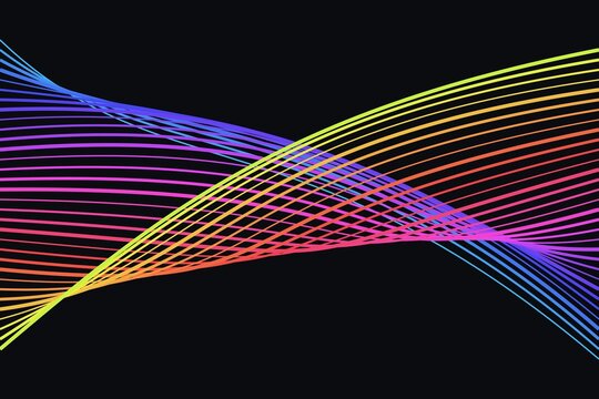 Vibrant rainbow colored lines swirling against deep black background.