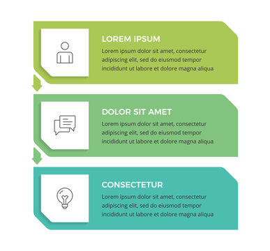 Vertical infographic template featuring a step-sequence diagram with three elements connected by downward arrows