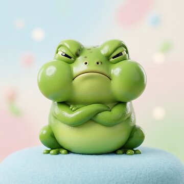 Cute 3D frog with angry face