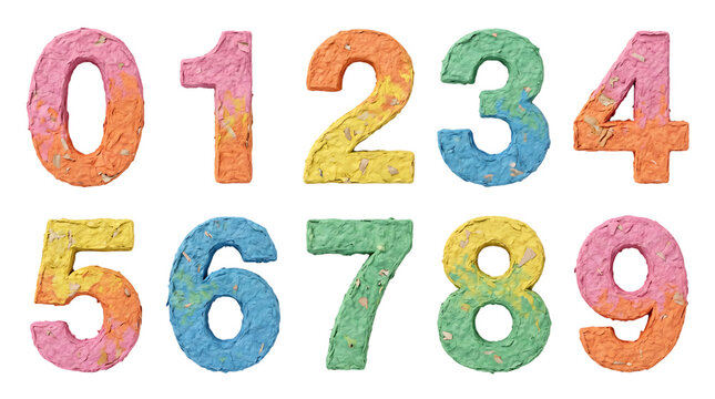 Set of colorful numbers from zero to nine with a fun confetti sprinkles texture for party and birthday designs