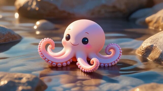 Playful baby octopus curling tentacles in tide pool