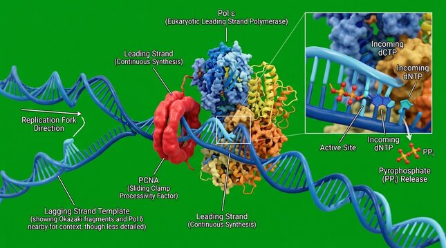 DNA Polymerase Epsilon Leading Strand Synthesis Molecular Biology Diagram