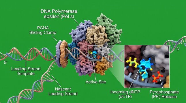 DNA Polymerase Epsilon complex replicating a leading strand of DNA molecule