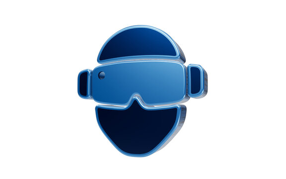 VR headset icon: A sleek, blue 3D icon representing a virtual reality headset, symbolizing immersion and futuristic technology.
