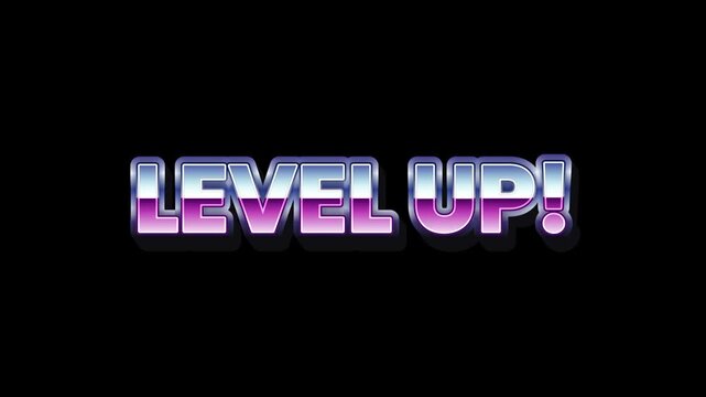 Level Up! - Retro Gaming Style Text Effect with Chrome and Neon Accents, Promoting Progress and Achievement