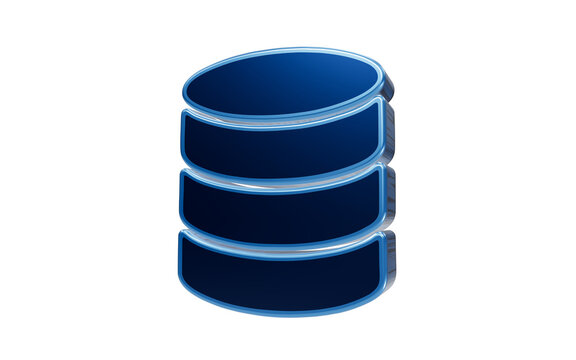 Abstract Blue Database Icon: A sleek, three-dimensional icon representing a database, rendered in shades of deep blue with glowing cyan highlights, symbolizing digital information and storage.