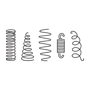 Hand Drawn Metal Springs Set Vector Illustration with Spiral, Conical, and Tension Coil Shapes