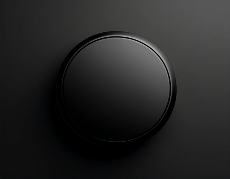 A minimalist black circular button isolated on a dark matte background.