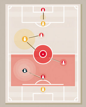 Football field tactical diagram with player positions and movement analysis