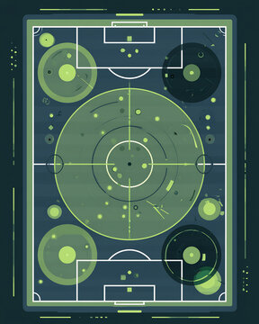Soccer field illustration with abstract circles and lines showing game strategy