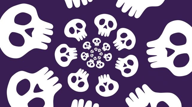Spooky Halloween background illustration animation of skulls skeleton