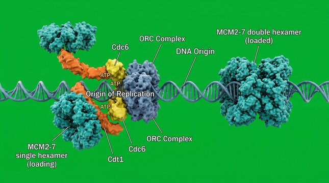 MCM2-7 helicase loading at DNA replication origins molecular biology diagram