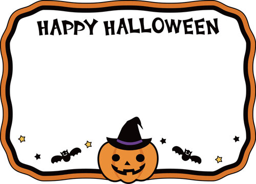 キッズイベントやお便りに映えるオレンジ太枠のハロウィン飾り枠