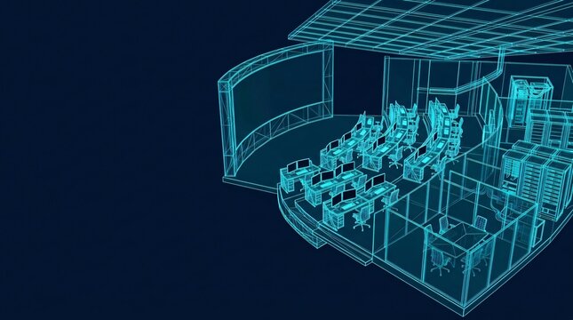 Futuristic blue wireframe stadium arena hologram digital illustration on dark background with sci fi wireframe hologram futuristic illustration technology