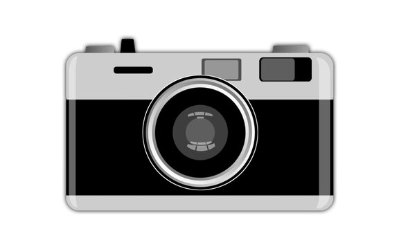 Classic silver film camera vector illustration isolated on transparent background