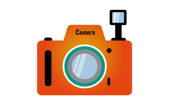 Orange retro camera with flash vector illustration isolated on transparent background