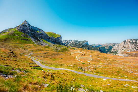Sedlo Pass and Boljske Grede mountain massif in Durmitor National Park, Montenegro. Hiking in mountain from prevoj saddle to Sedlena greda