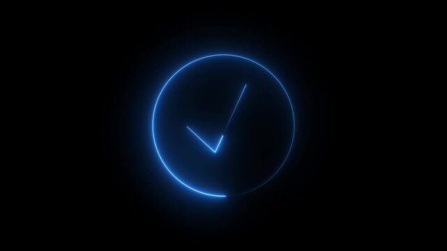 Animated Blue Neon Checkmark Icon on Black Background heck mark icon animation verified success symbol on transparent background.