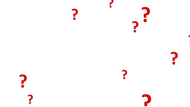 Red question mark particle explosion. glowing symbol forming from scattered particles with dynamic motion effect. help and FAQ concept. seamless 4k animation.