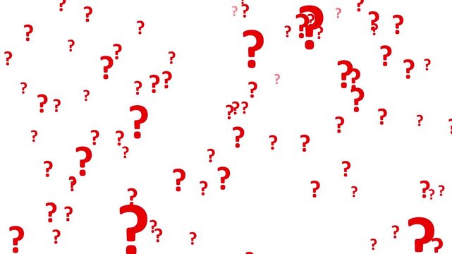 Red question mark particle explosion. glowing symbol forming from scattered particles with dynamic motion effect. help and FAQ concept. seamless 4k animation.