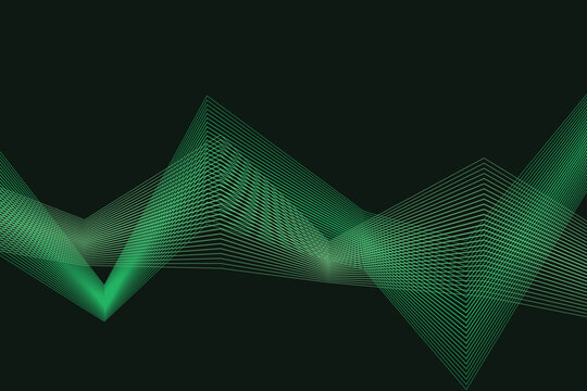 Parallel green zigzag lines forming geometric peaks and valleys on a dark black background pattern