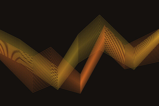 Parallel zigzag lines in gradient yellow and orange colors forming a geometric wave on black background