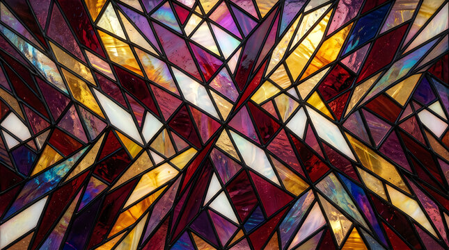 Colorful geometric stained glass leaves pattern