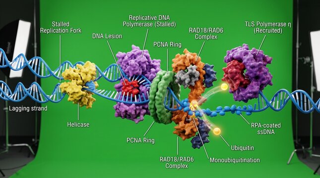 Molecular Biology Diagram of Ubiquitinating PCNA and DNA Replication Complex