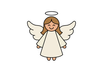 Fototapeta premium Ángel sonriente con alas y aureola sobre fondo blanco