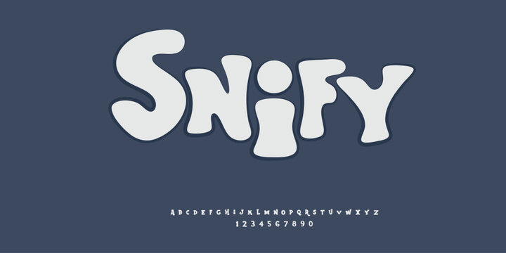 Snify is a bold and playful display font with soft, chunky letterforms and a fun cartoonish personality. Perfect for logos, posters, packaging, branding, kids&rsquo; designs, and creative projects.