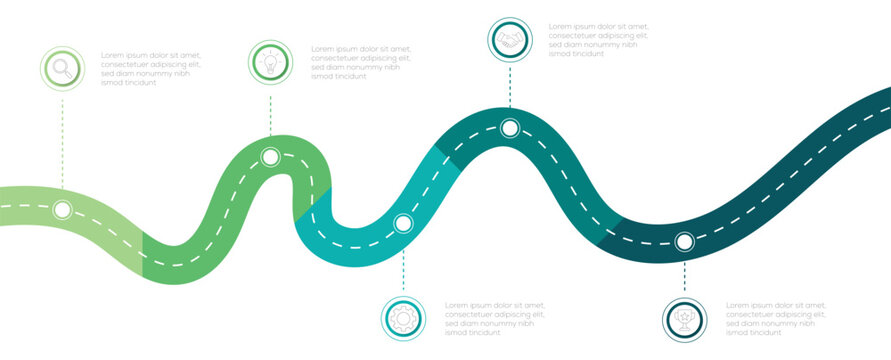 Modern roadmap timeline infographic template for business. 5 Steps  milestone diagram with road journey concept. Milestone route map template with modern execution plan. vector infographic