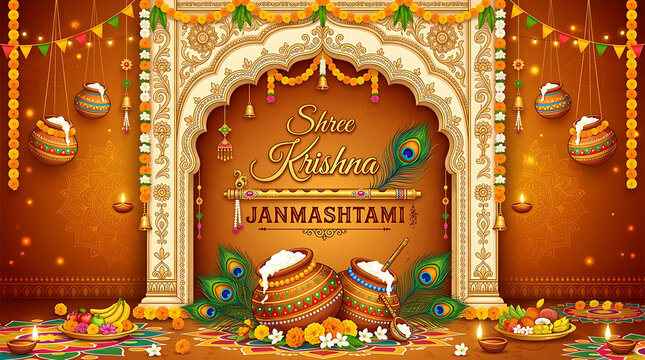 Shree krishna janmashtami festive greeting card design