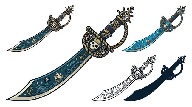 Ornate Pirate Cutlass Sword with Nautical Embellishments