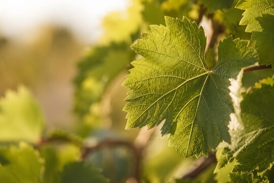 Green grape leaves in soft late summer daylight