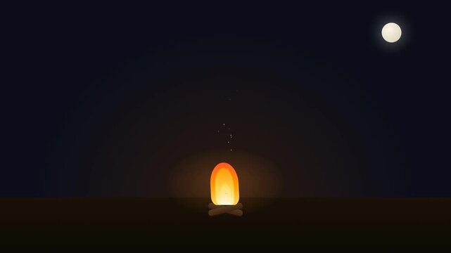 Motion of a glowing orange object rising against night sky with bright moon in the background.